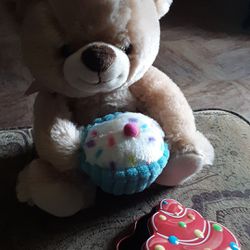Birthday Teddy Bear with Tin cupcake holder for money or money card