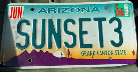 Vintage Arizona License Plate SUNSET3 Desert Cactus Garage Decor Tag