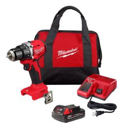 Milwaukee M18 18V Lithium-Ion Brushless Cordless 1/2 in. Compact Drill/Driver with One 2.0 Ah Battery, Charger and Tool Bag