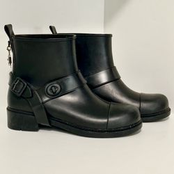 Coach, Motorcycle Style Rain Boots, Black, US 8
