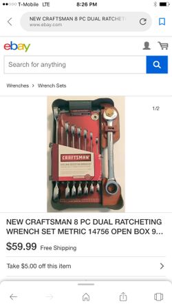 Craftsman 8 pc dual ratcheting wrench standard set
