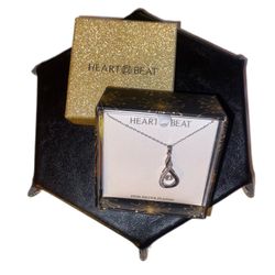 Heart Beat Fine Silver Plated Cubic Zirconia Necklace NIB