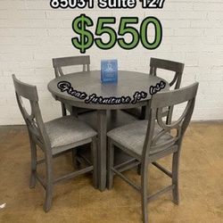 5 PCs Dining Table Set Grey Wood Include Table And 4 Chairs Brand New