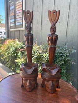 Vintage Solid Wood Hanging or Table Top Candle Plant Holders  21” tall