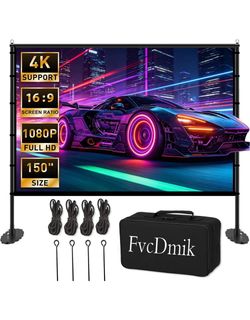 150 inch Projector Screen with Stand, 16:9 4K HD Portable Outdoor Movie Screen, Wrinkle-Free Foldable Indoor Projection Screen with Carry Bag & Ground