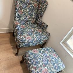 very comfortable coffee Mid Century Wingback Accent Chair,Modern Linen Fabric Upholstered Armchair with Retro Wooden Legs,Floral Pattern Single Sofa C