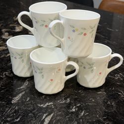Corning English Meadow Swirl Pattern Coffee Mug Tea Cup Made In USA Set Of 6