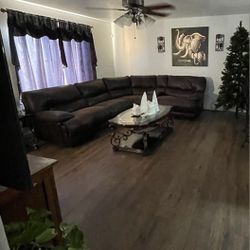 6 Piece Brown Leather Sectional Couch