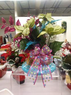 Turquoise potted Christmas arrangement