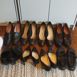 Designer Black Shoes For 8.5/9.0/9.5 Sizes Heels And Flats $12.00 Each(8 PAIR)