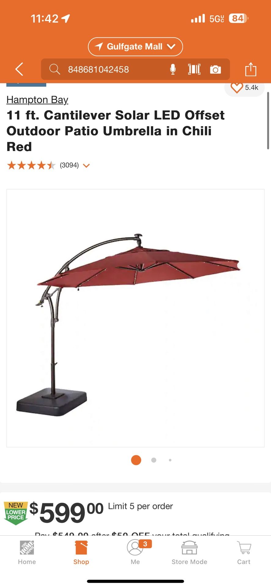 Hampton Bay 11 ft. Cantilever Solar LED Offset Outdoor Patio Umbrella