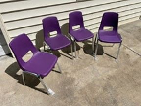 New, 4 Inno Sports Company Stack Chairs, Purple Seat with Chromed Steel Legs