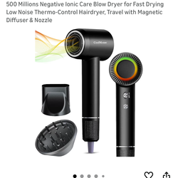 High-Speed Ionic Hair Dryer: 150000 RPM Brushless Motor 500 Millions Negative Ionic Care Blow Dryer for Fast Drying Low Noise Thermo-Control Hairdryer