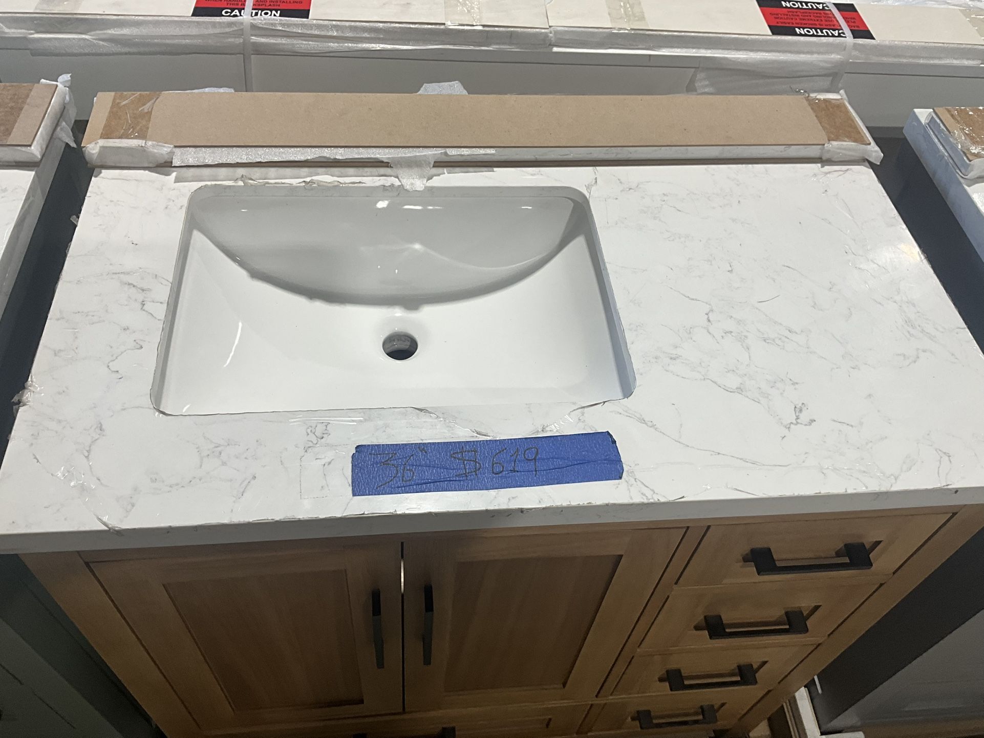 36” Bathroom Vanity in teak , single sink soft close solid wood with vanity top in white  $619  Luke’s liquidations warehouse Address:  2434 N Forsyth