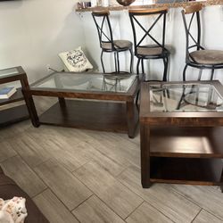 3 High Chairs And One Cocktail Table And Two End Tables