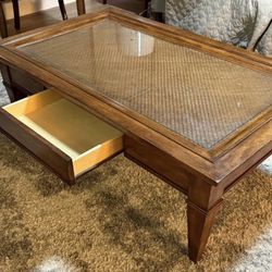 Beautiful Wood Coffee Table With Glass Top