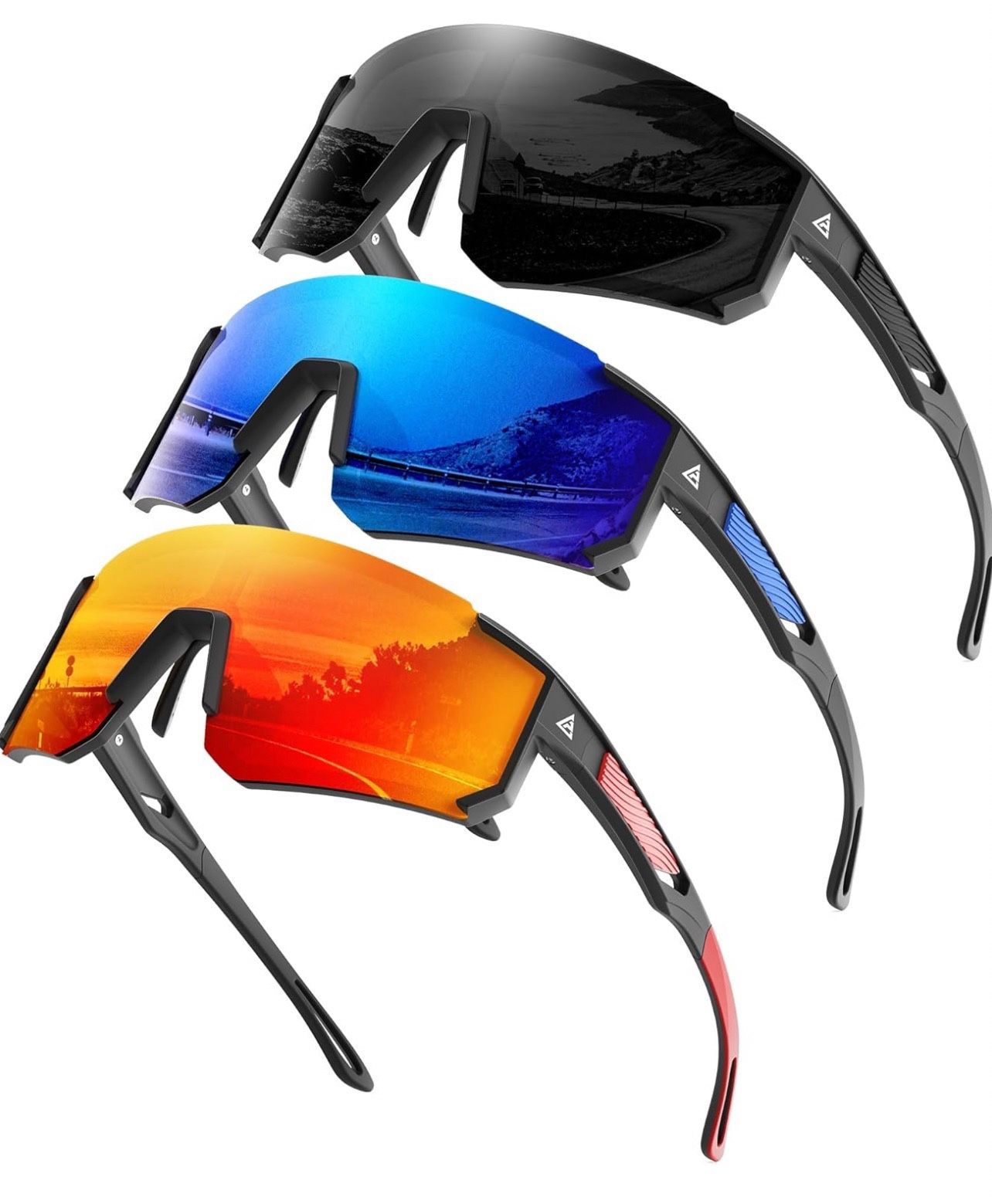 Polarized Sports Sunglasses for Men, UV400 Protection Mens Sunglasses Wrap Around Sun Glasses for Cycling Running