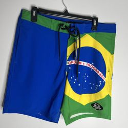 Jacks Surfboards Brazil Flag Boardshorts Mens 32 Blue Green NWT