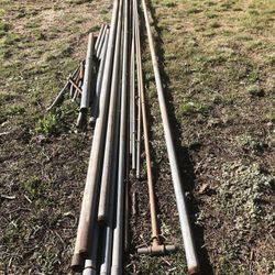 Six long pieces of 25’ x 2” galvanized pipe and other sizes and lengths make offer