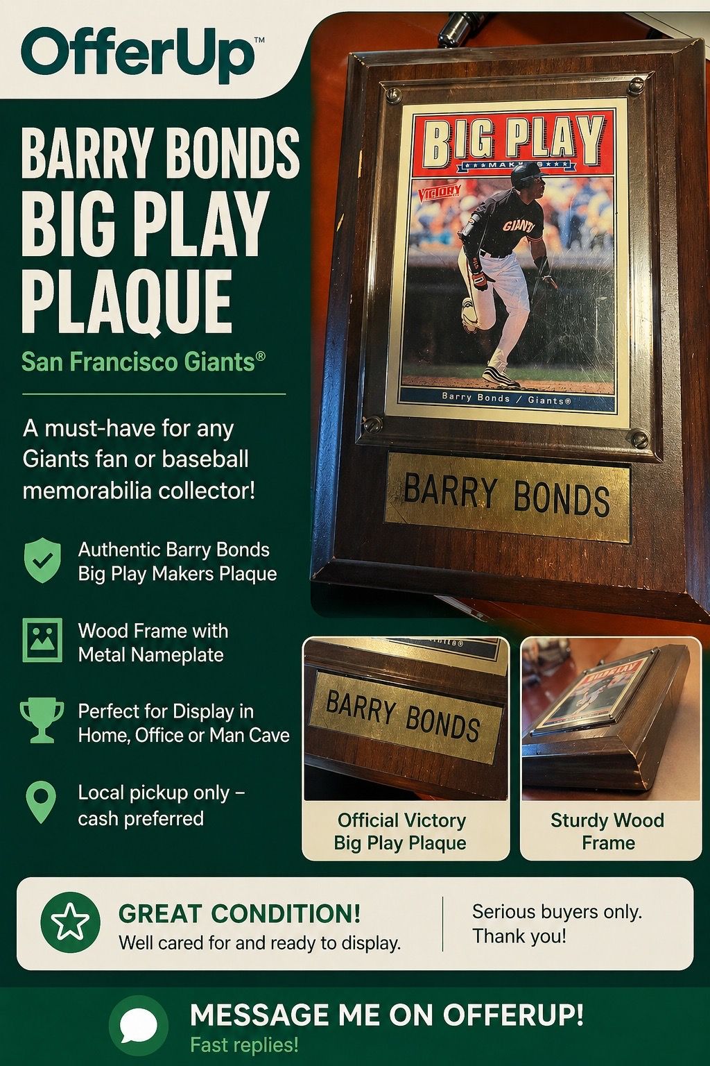 Barry Bonds Big Play Plaque – San Francisco Giants Wall Display