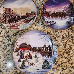 3 Budweiser Christmas Collectible Plates 