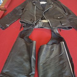 Leather jacket and chaps