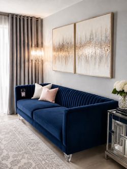 Navy Blue Velvet Sofa Modern Luxury Design - by TOV furniture