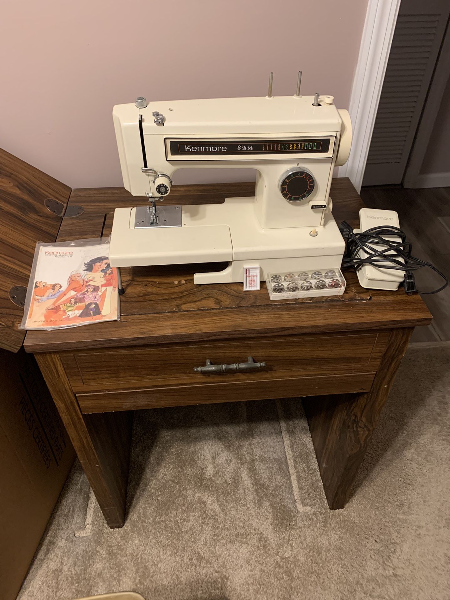 Vintage Kenmore Sewing Machine 8 Stitch Model #1345 With Cabinet