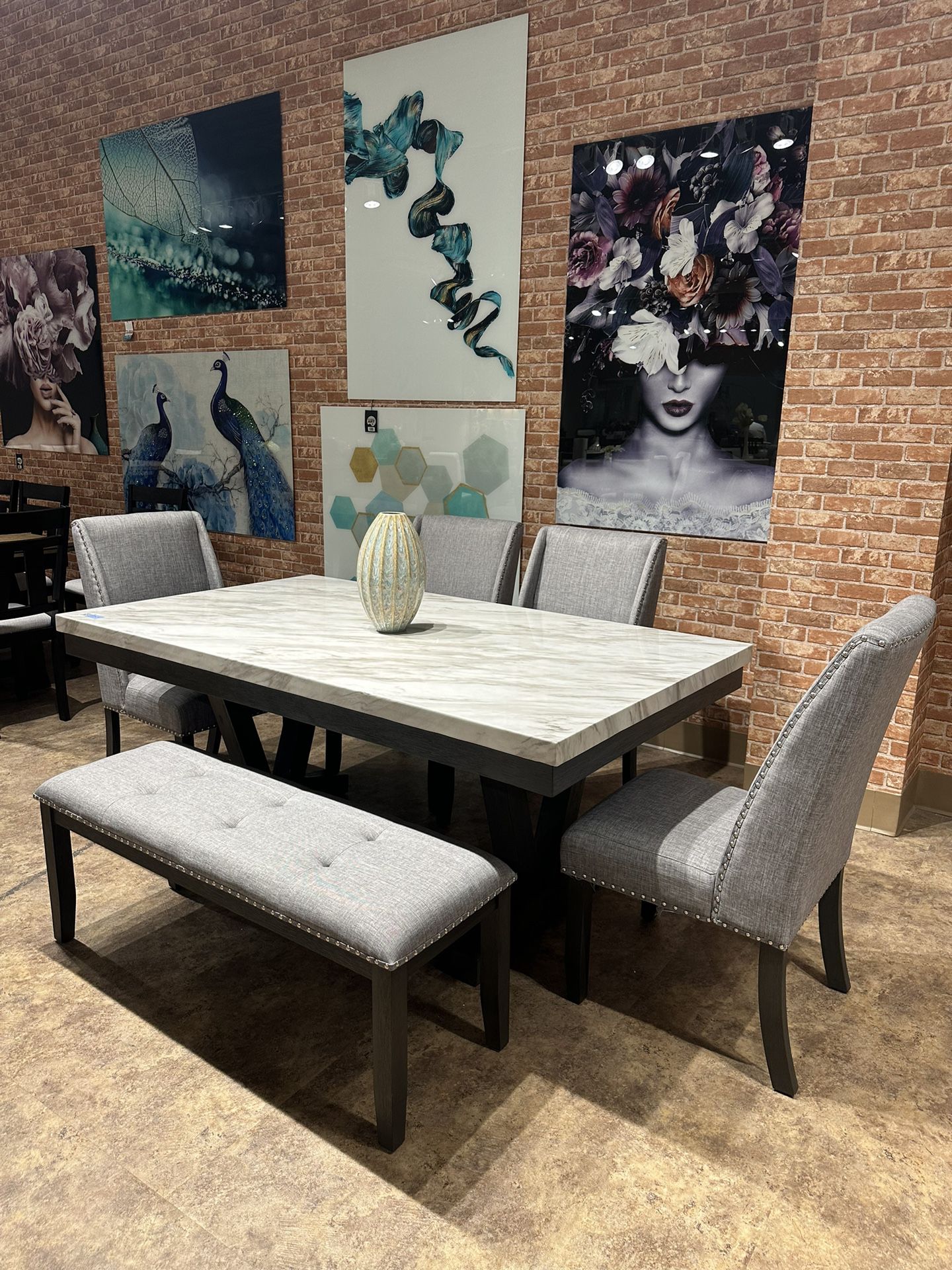 6PC Gray Dining Table Set