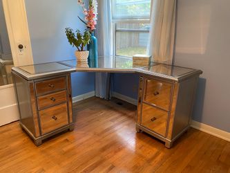 Mirrored silver corner desk