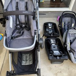 Evenflo Double Stroller w/ 2 Car seat Base