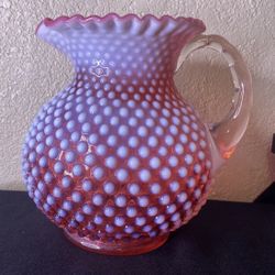 Vintage 1950 Fenton Hobnail Cranberry Pitcher Fenton Size: 8" Height