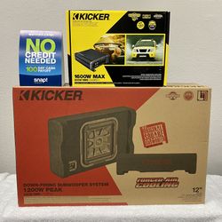 New 12” inch Kicker L7T 1200 Watts Car Audio Bass Downfire Subwoofer Enclosure w/ Kicker 1600 Watt Monoblock Bass Amp {No Credit Easy Financing}✅🔥