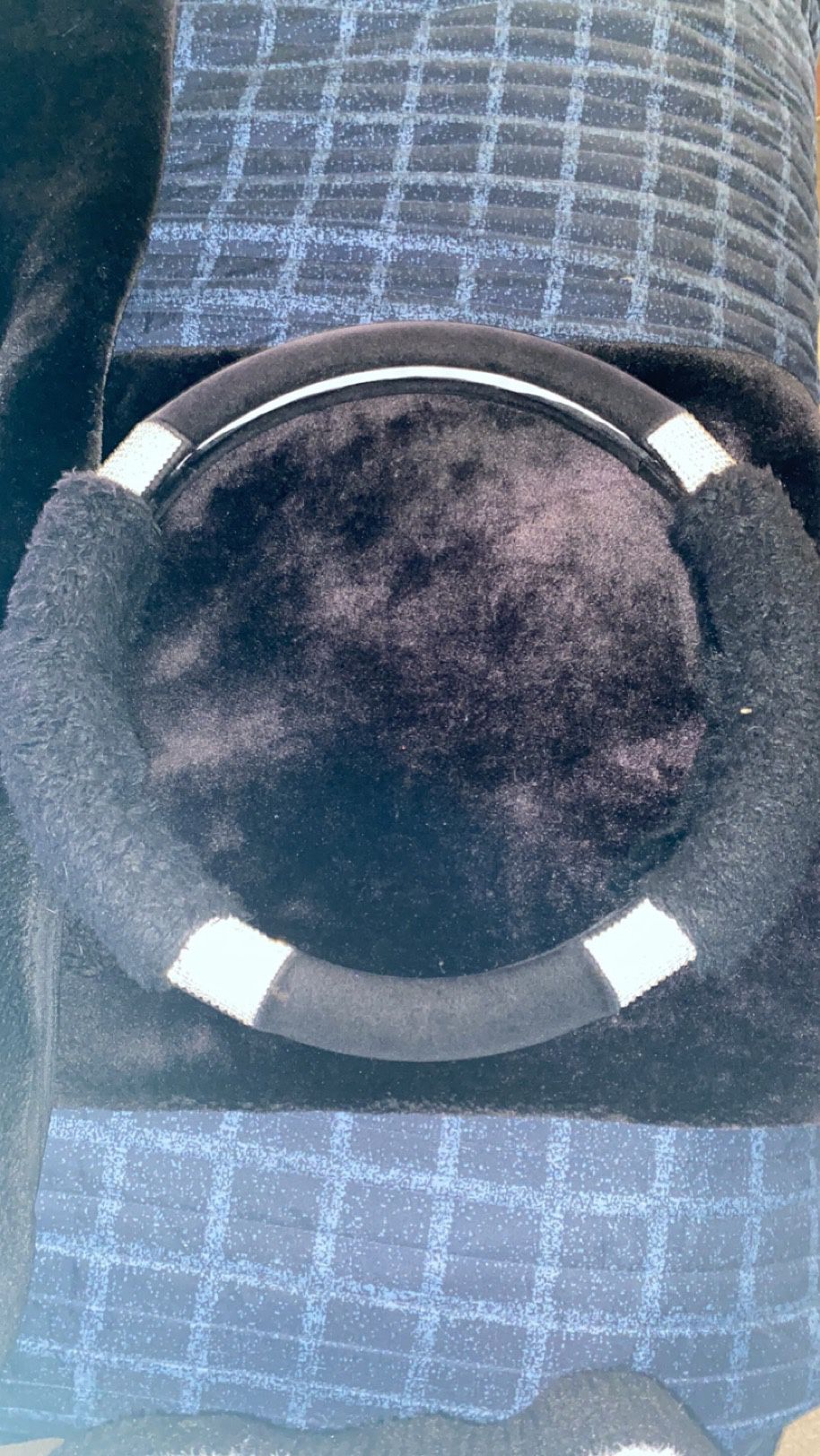 Fuzzy Black Seat Covers With Matching Steering Wheel Cover