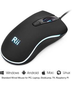 Rii RM105 Wired Mouse,Computer Mouse with Colorful RGB Backlit,2400 DPI Levels
