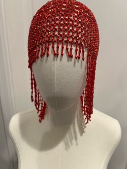 Red Rhinestone Beaded Fringe Headpiece