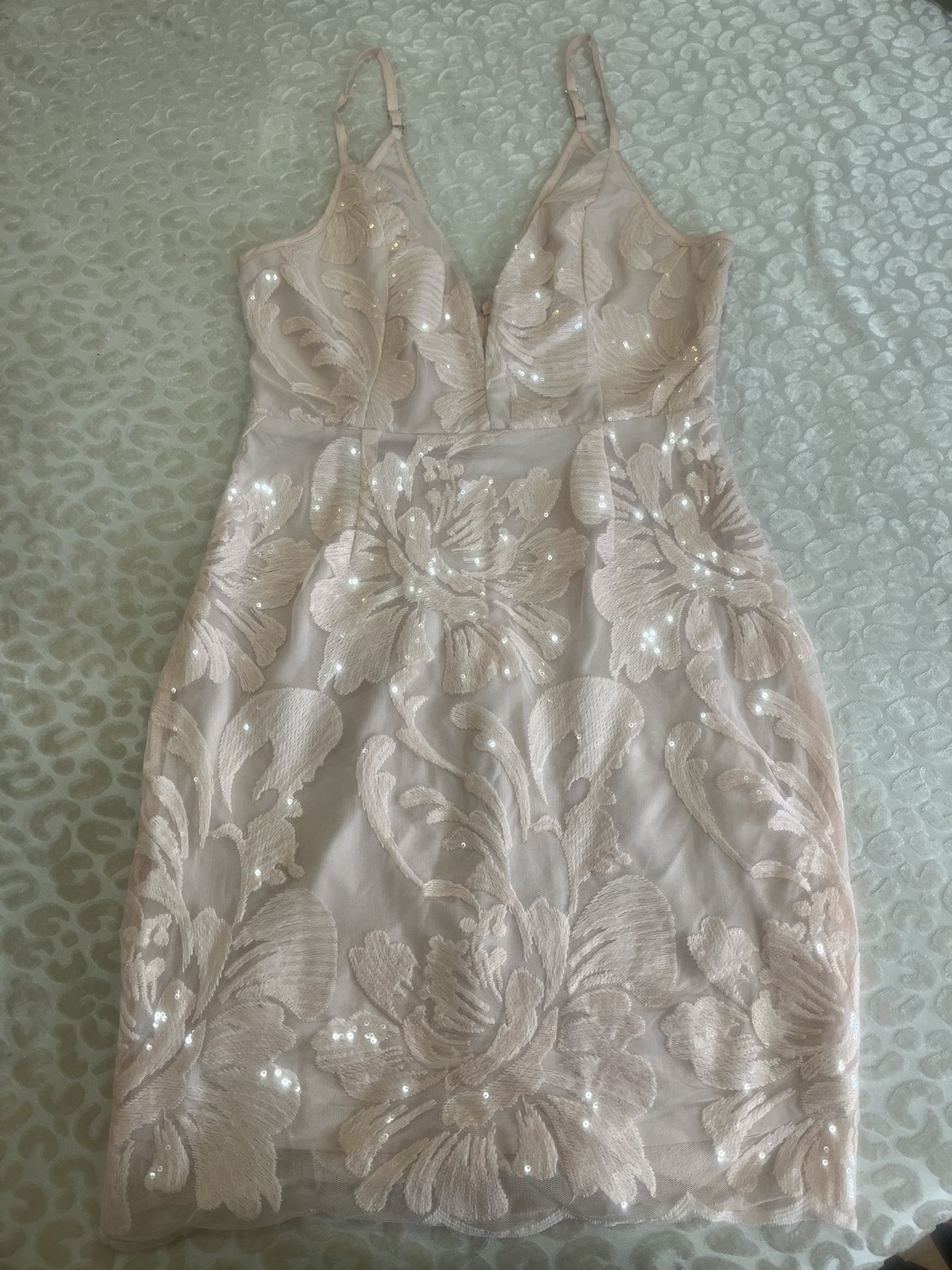 Sequin Short Dress A .peach 