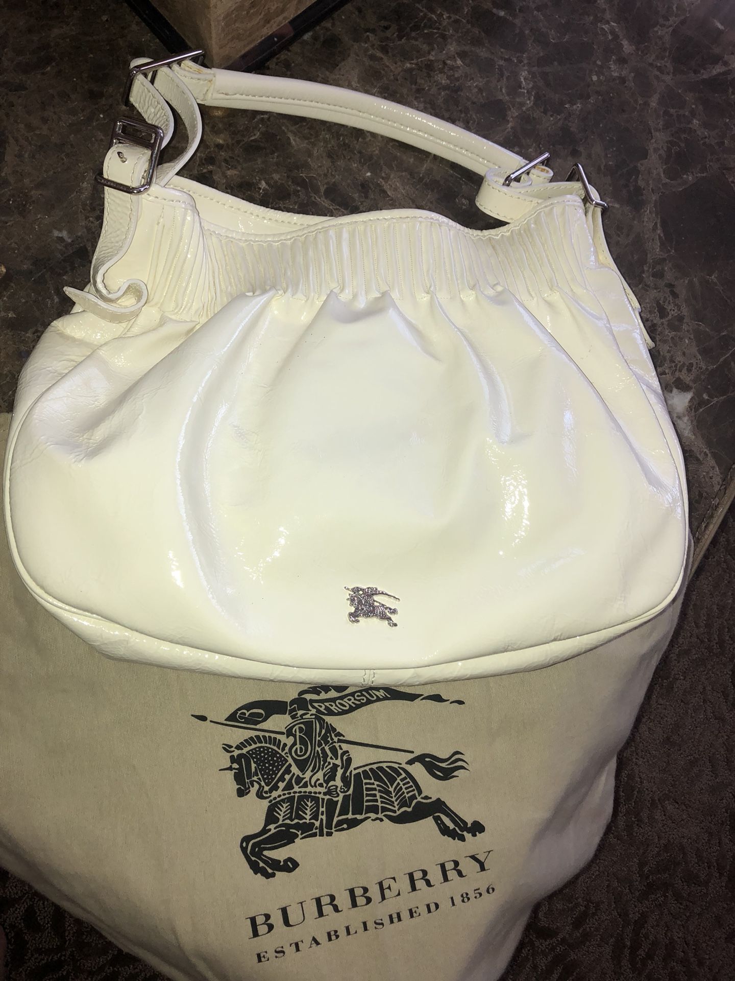 Authentic Burberry White Leather Shoulder Satchel Hobo Bag Purse