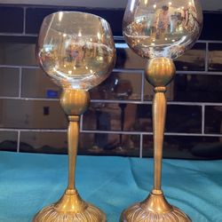 Vintage Beauties! Set Of 2 Graduated Brass Candle Holders 