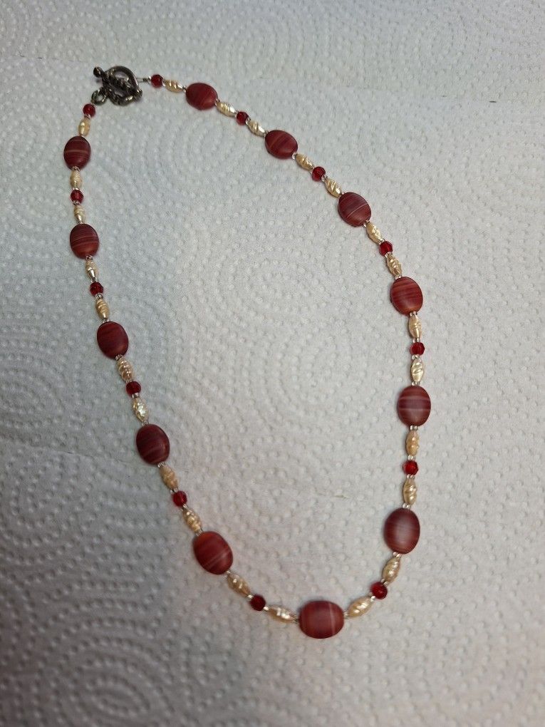 Red Glass And Pearl Necklace