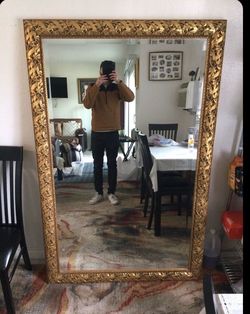 Mirror extra large, gold leaf floral Vintage