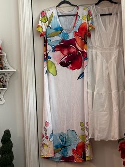 Watercolor Floral Maxi Dress Short Sleeve