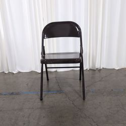 Brown Metal Folding Chair with Curved Backrest