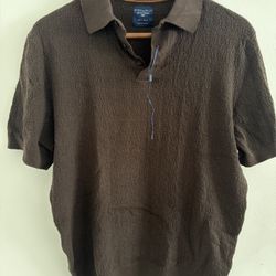 Steel and Jelly Textured Knit Polo Shirt Brown Size M