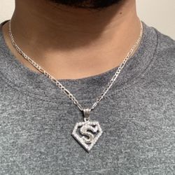 925 Silver Superman Pendant and Necklace 