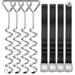 Trampoline Stakes Heavy Duty Anchors High Wind Stakes, 15.84" Galvanized Steel Corkscrew Anchors Kit for Trampoline, Field-deployments, Hunting Camp, 