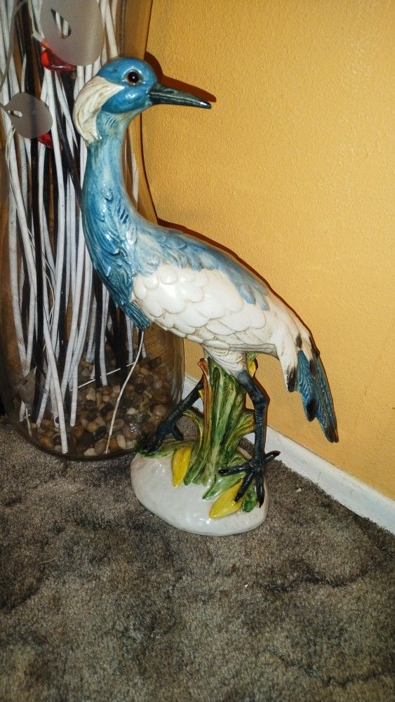 Vintage Italian Ceramic Blue Crane