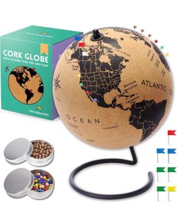 Mini Cork Globe 7.5" Tall | World Travel Map with Metallic & Colored Push Pins | 3D World Map Pin Board
