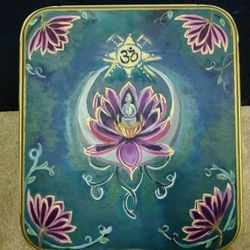 Hand Painted Wooden Accent Table With Lotus and Buddha Design : "Open To Hearing Offers" 