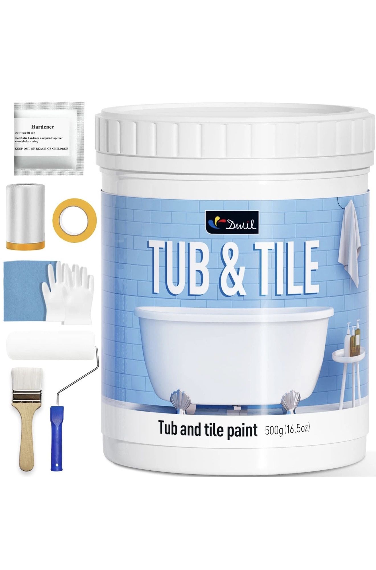 DWIL Tile Paint, Tub and Tile Refinishing Kit with Tools, Water-based Bathtubs